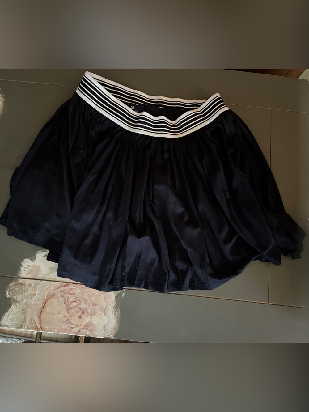 Talbots Navy Blue Circle Skirt with White Striped Waistband